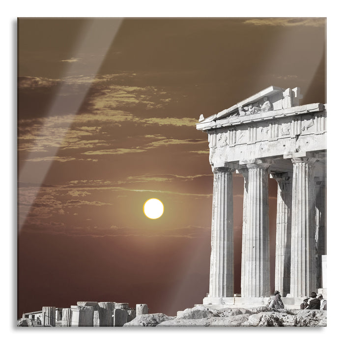 schöner Tempel der Athene, Glasbild Quadratisch