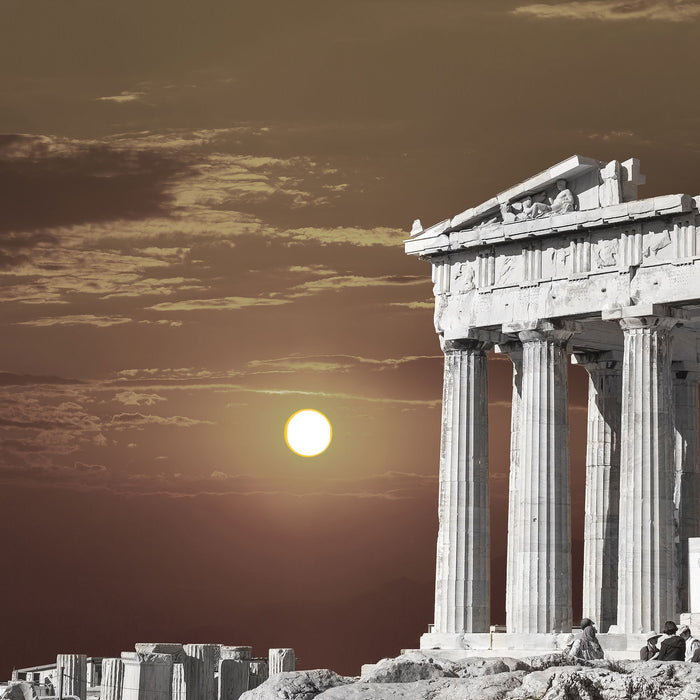 schöner Tempel der Athene, Glasbild Quadratisch