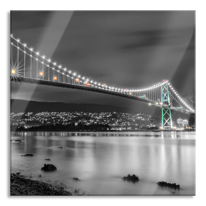 Pixxprint Lions Gate Bridge in Vancouver, Glasbild Quadratisch