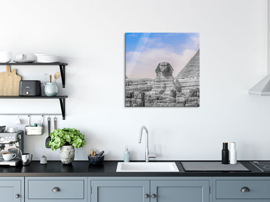 wunderschöne Sphinx in Gizeh, Glasbild Quadratisch