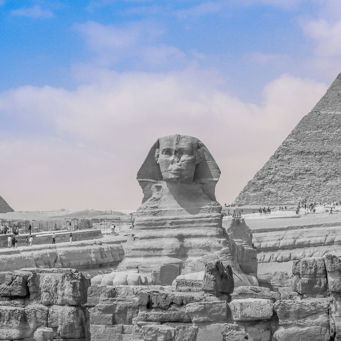 wunderschöne Sphinx in Gizeh, Glasbild Quadratisch