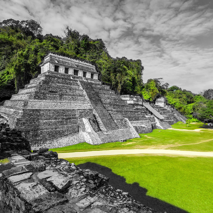 wunderschöne Maya Pyramiden, Glasbild Quadratisch