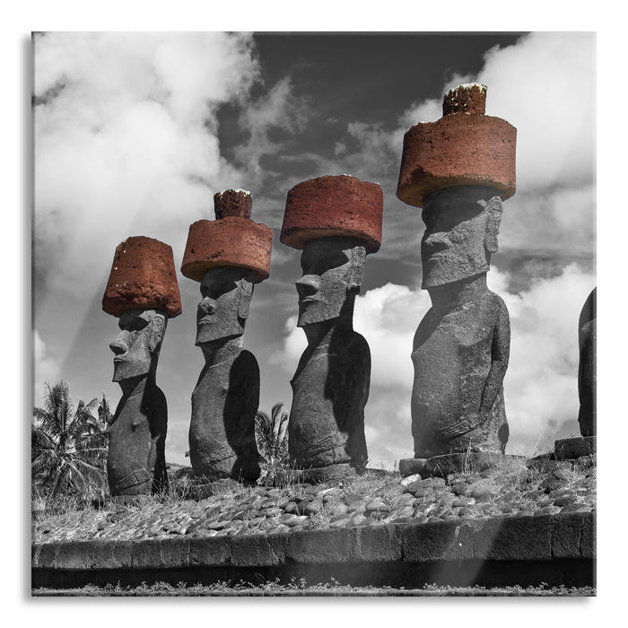 Moai Statuen auf den Osterinseln, Glasbild Quadratisch