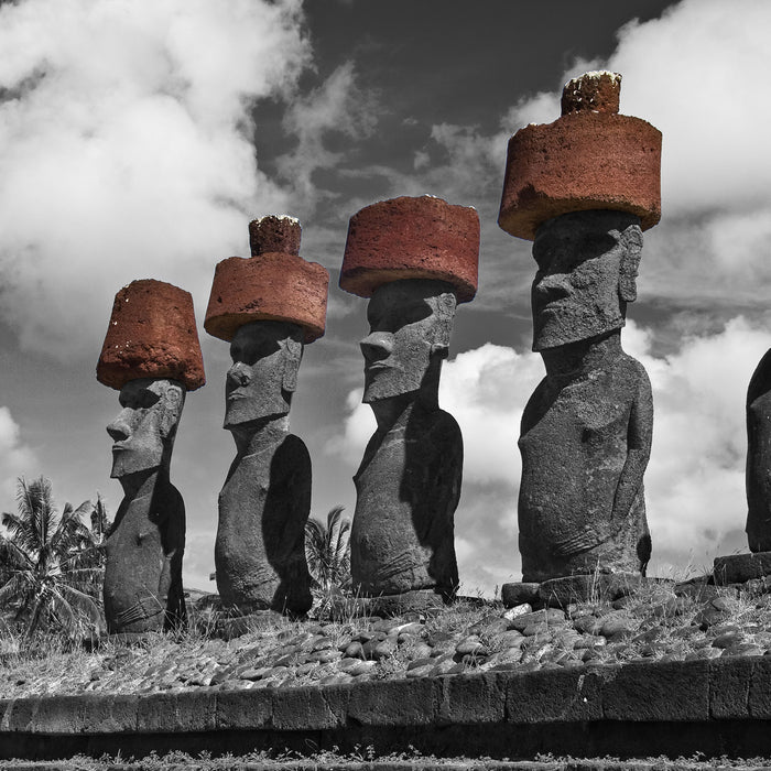Moai Statuen auf den Osterinseln, Glasbild Quadratisch