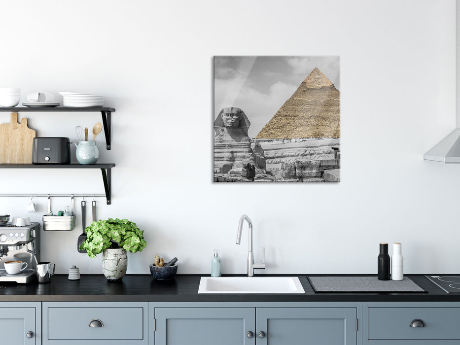 Sphinx vor Pyramide, Glasbild Quadratisch