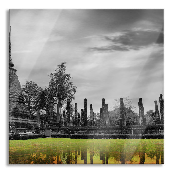 atemberaubender Buddha Tempel, Glasbild Quadratisch