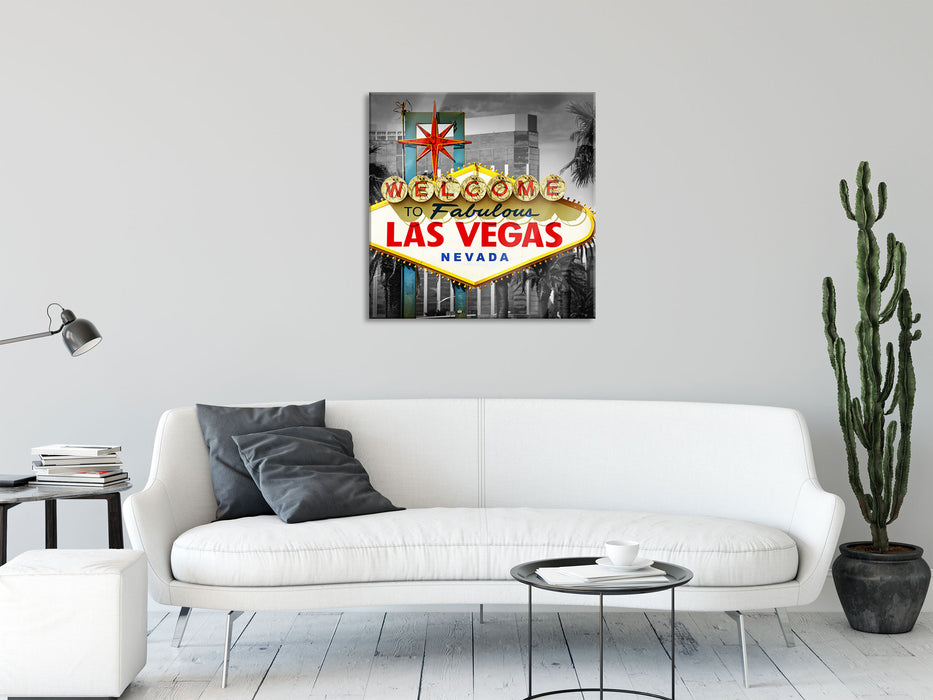 Ortseingangsschild Las Vegas, Glasbild Quadratisch