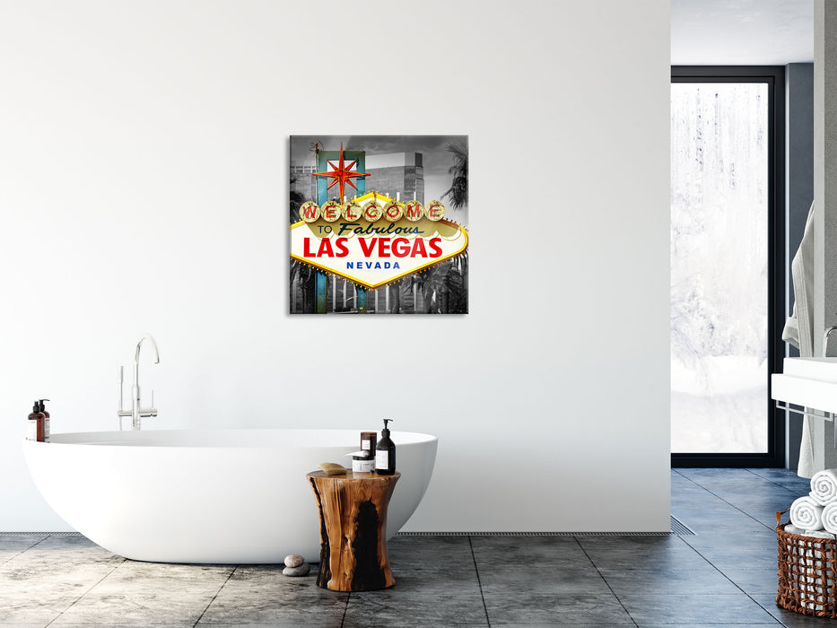 Ortseingangsschild Las Vegas, Glasbild Quadratisch