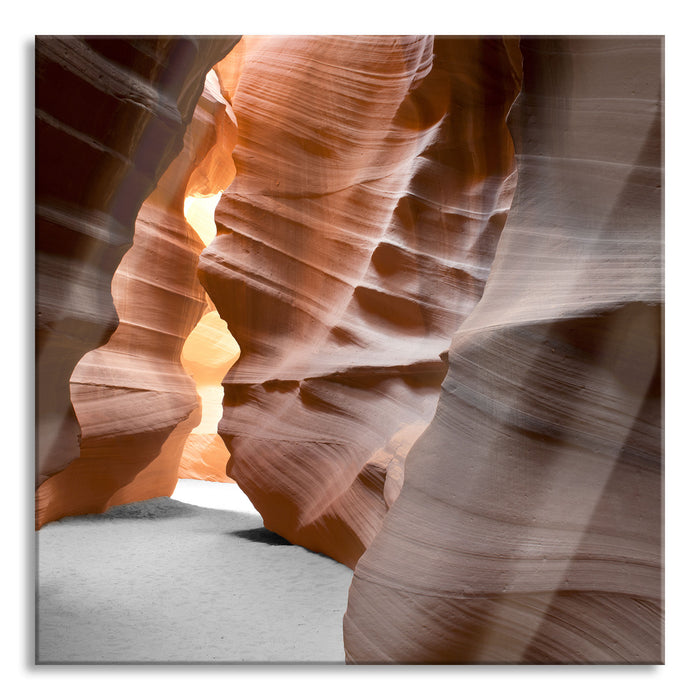 Durchgang im Antelope Canyon, Glasbild Quadratisch