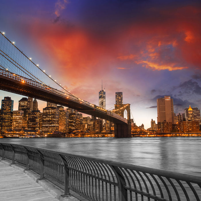 Brooklyn Bridge in New York, Glasbild Quadratisch