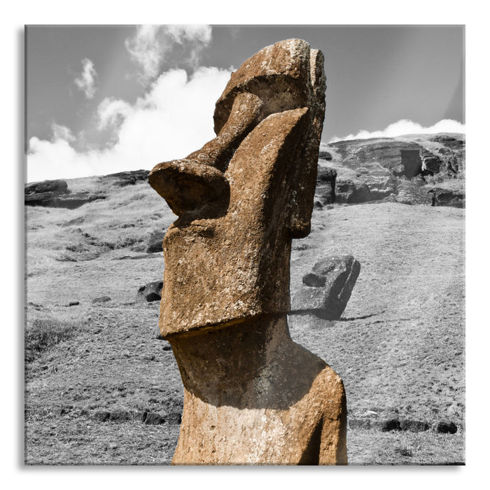 Moai Statue auf den Osterinseln, Glasbild Quadratisch