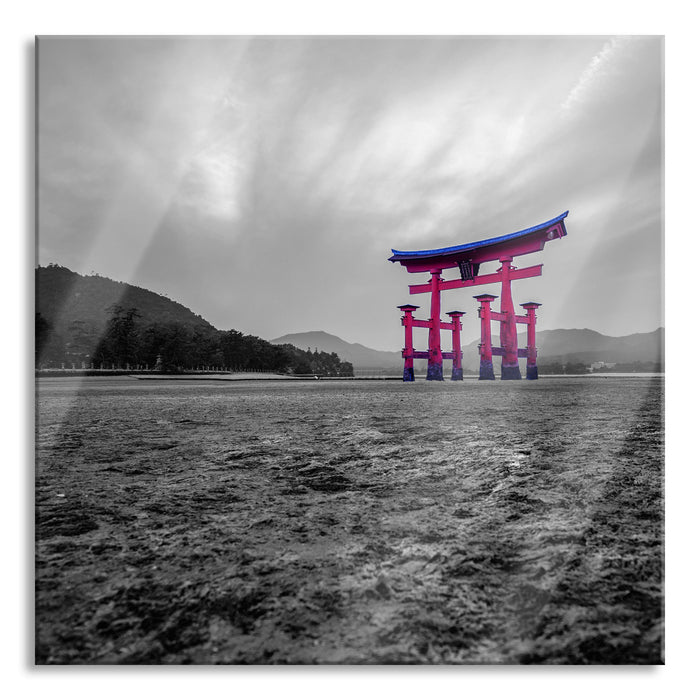 schönes Torii in Hiroshima, Glasbild Quadratisch