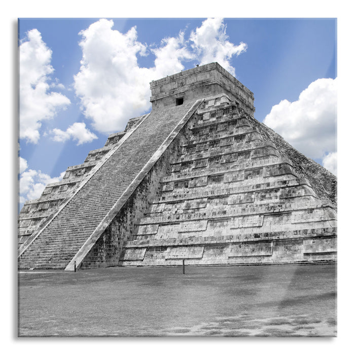 Pixxprint beeindruckende Maya Pyramide, Glasbild Quadratisch