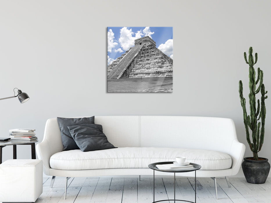 beeindruckende Maya Pyramide, Glasbild Quadratisch