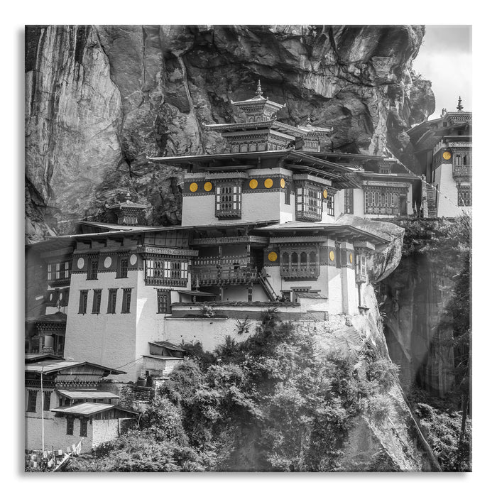 Pixxprint Festung im Berg, Glasbild Quadratisch