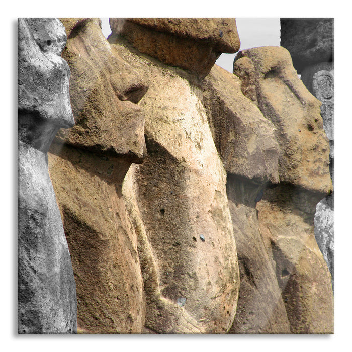 Moai Statuen Detailansicht, Glasbild Quadratisch