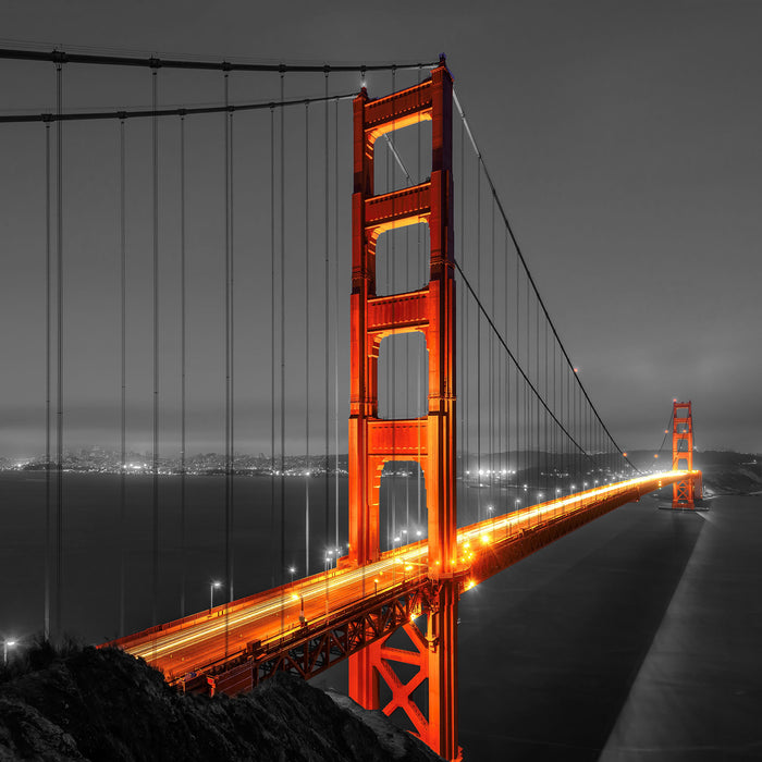 majestätische Golden Gate Bridge, Glasbild Quadratisch