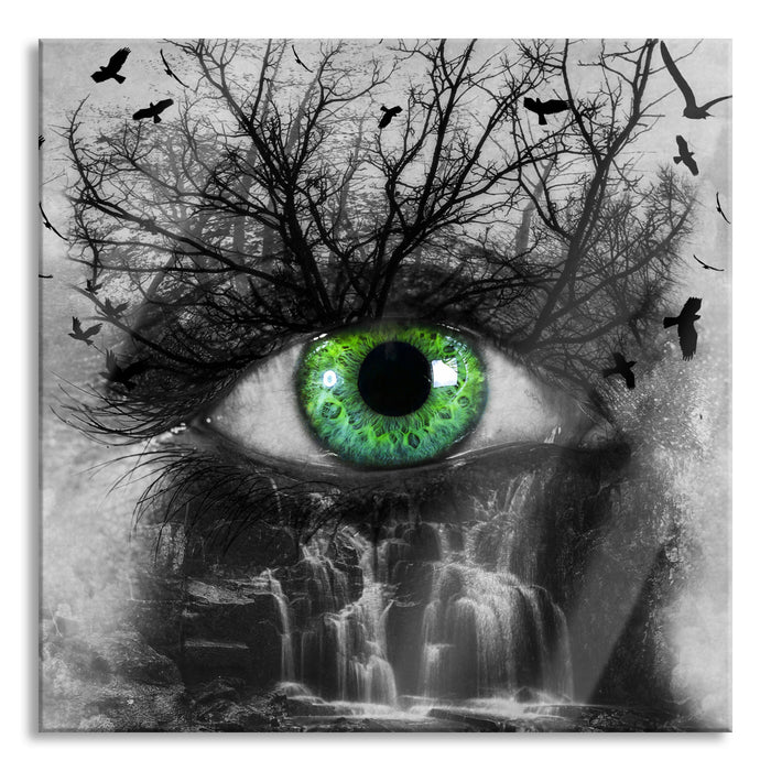 Pixxprint Auge verbunden mit schöner Natur, Glasbild Quadratisch