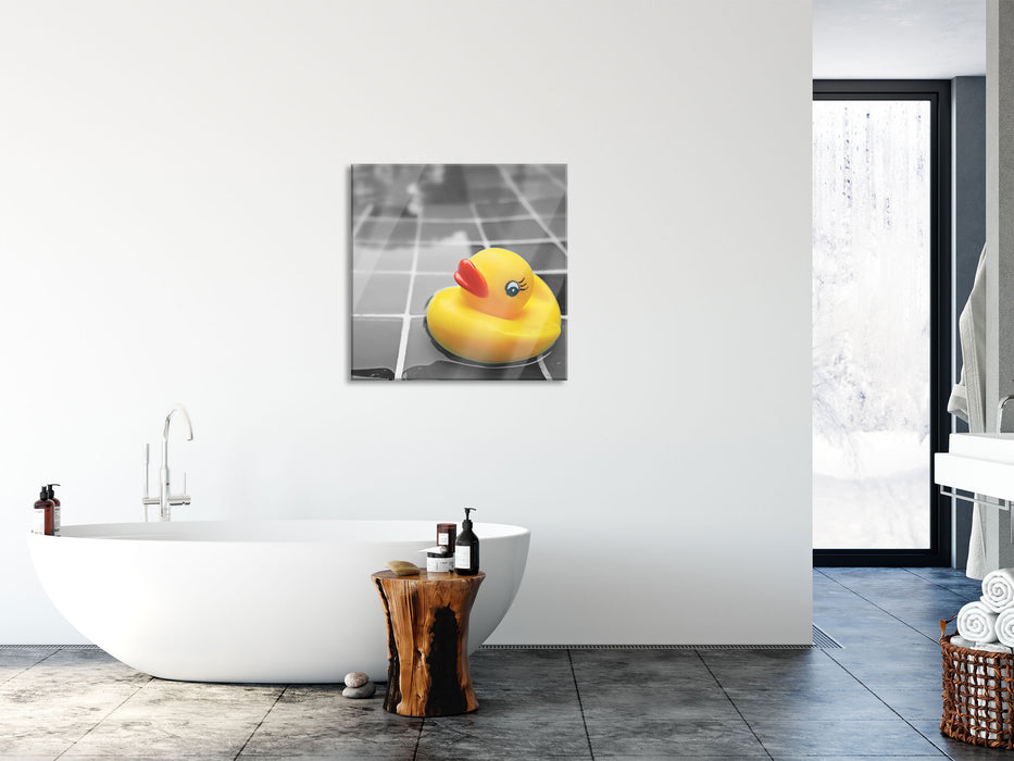 Quietsche Ente im Wasser, Glasbild Quadratisch