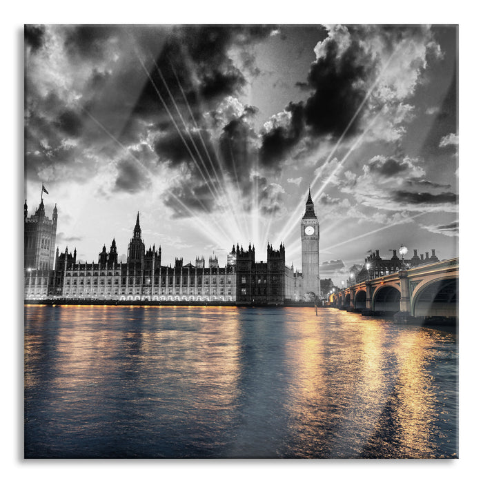Westminster Abbey mit Big Ben, Glasbild Quadratisch