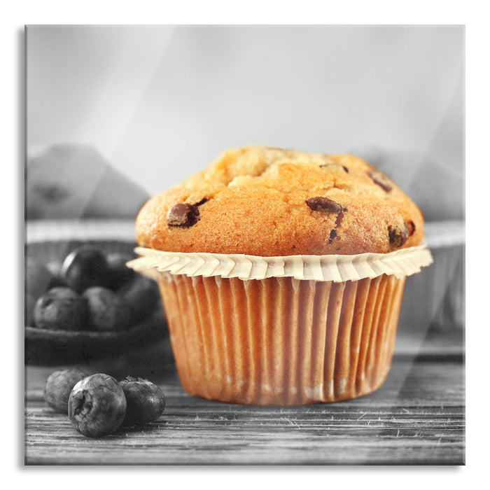 Pixxprint leckere Muffins mit Blaubeeren, Glasbild Quadratisch