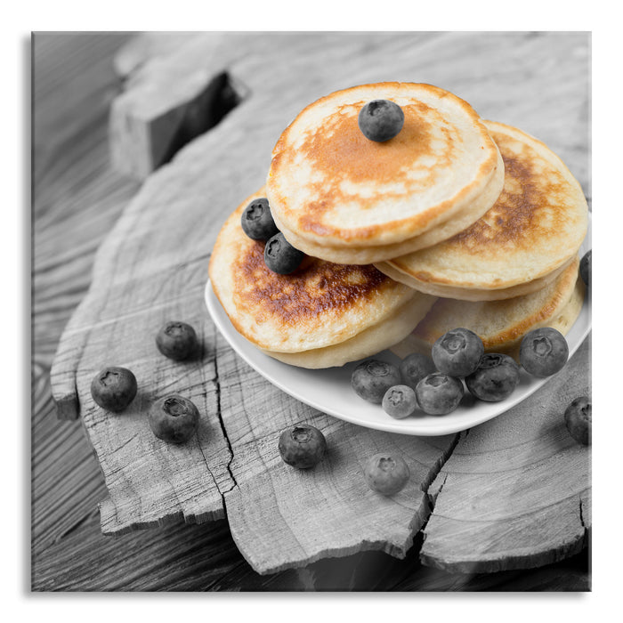 leckere Pancakes mit Blaubeeren, Glasbild Quadratisch