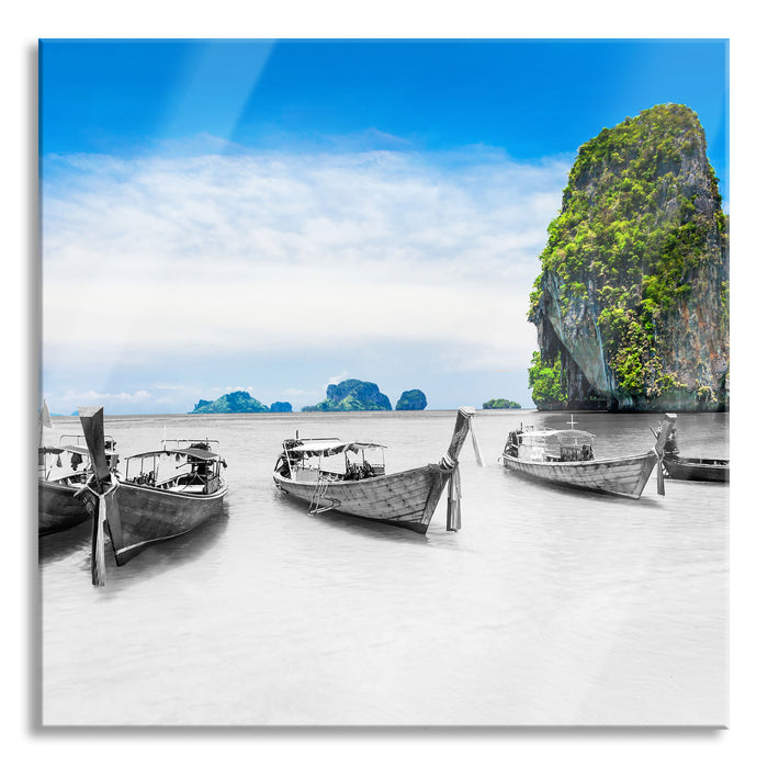 Pixxprint schöne Boote im Pazifik, Glasbild Quadratisch