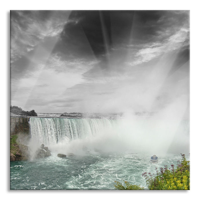 Niagara Fälle Schwarz/Weiß mit Effekt, Glasbild Quadratisch