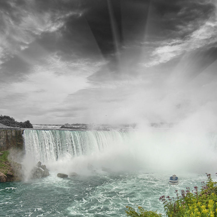 Niagara Fälle Schwarz/Weiß mit Effekt, Glasbild Quadratisch