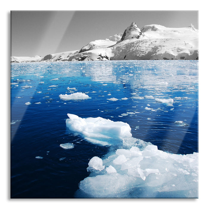 Eisbrocken im Meer, Glasbild Quadratisch