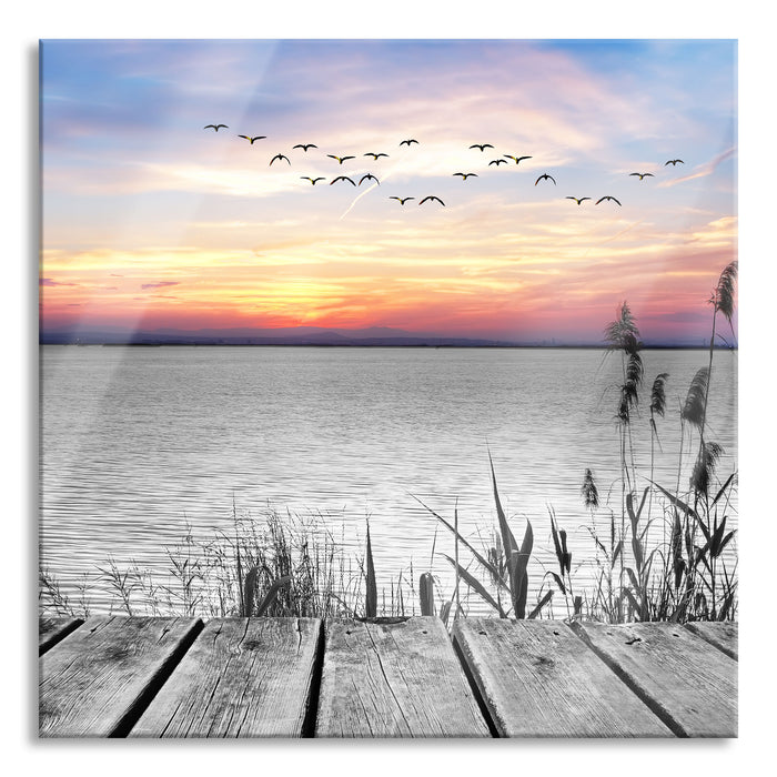 Pixxprint Steg mit Ausblick auf das Meer, Glasbild Quadratisch