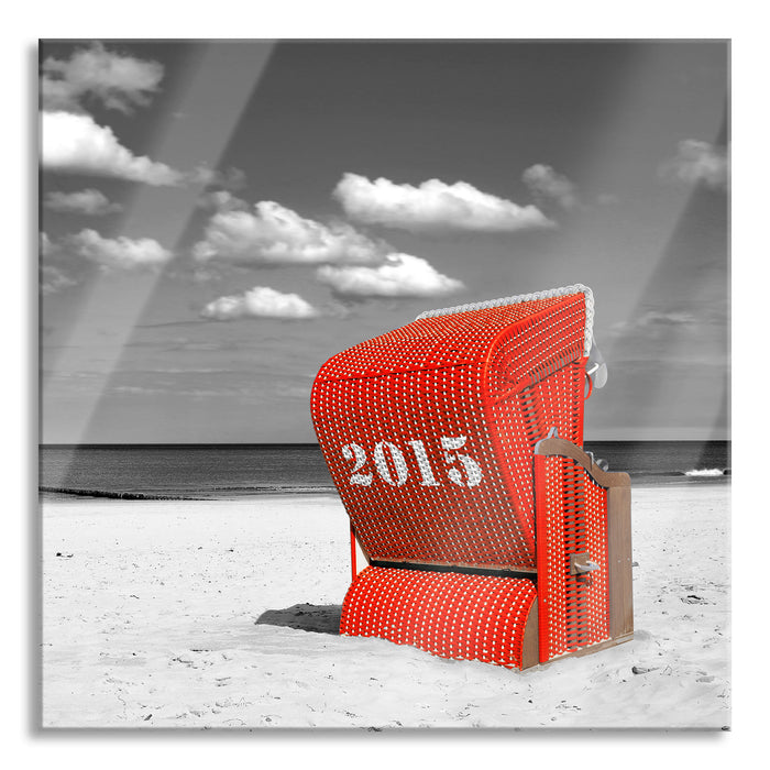 Pixxprint Strandkorb Rot, Glasbild Quadratisch