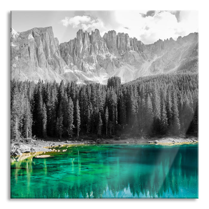 schöner klarer Bergsee, Glasbild Quadratisch