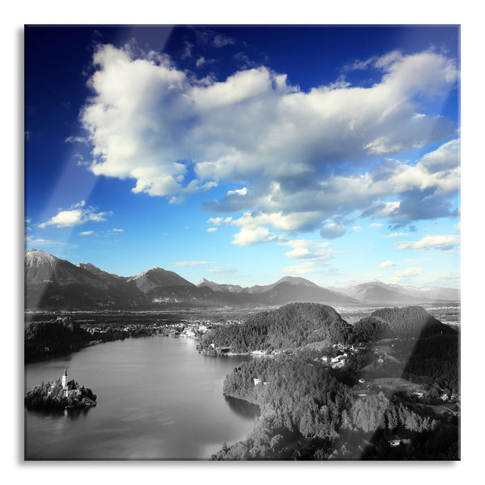 Pixxprint wunderschöne Seen Landschaft, Glasbild Quadratisch