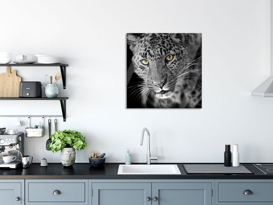 prächtig anmutiger Leopard, Glasbild Quadratisch