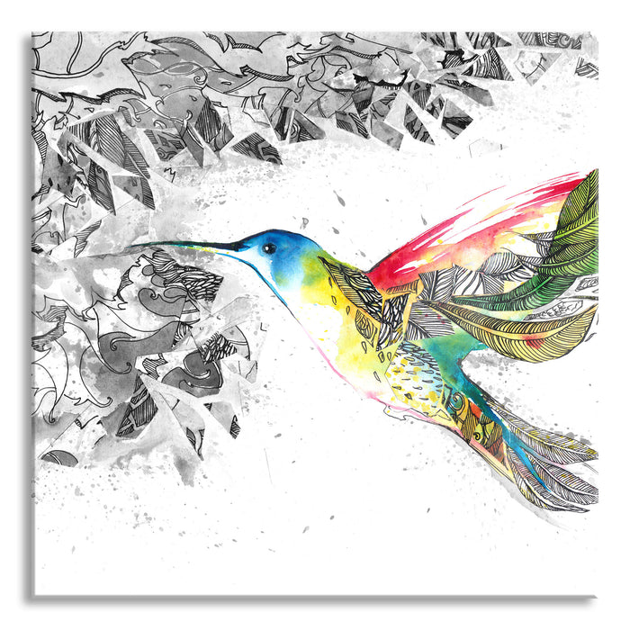 Pixxprint Kolibri Kunst, Glasbild Quadratisch