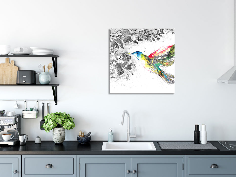 Kolibri Kunst, Glasbild Quadratisch