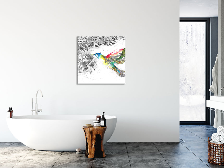 Kolibri Kunst, Glasbild Quadratisch