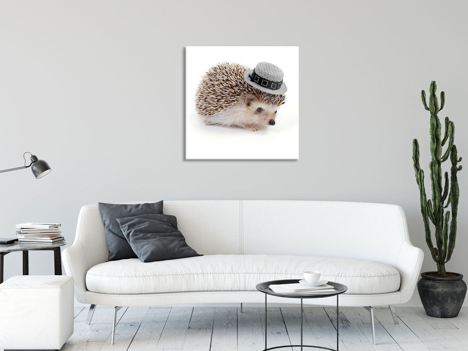 süßer Igel mit Hut, Glasbild Quadratisch