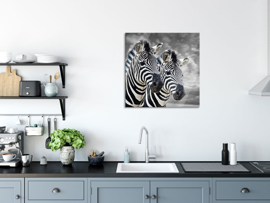 zwei Zebras, Glasbild Quadratisch