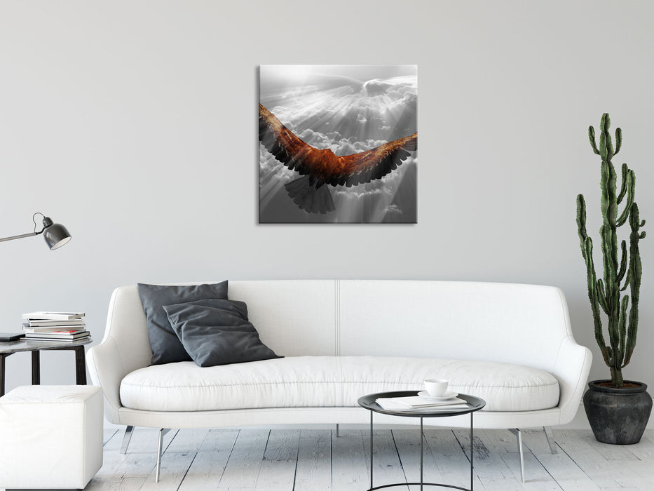 anmutiger Adler über den Wolken, Glasbild Quadratisch