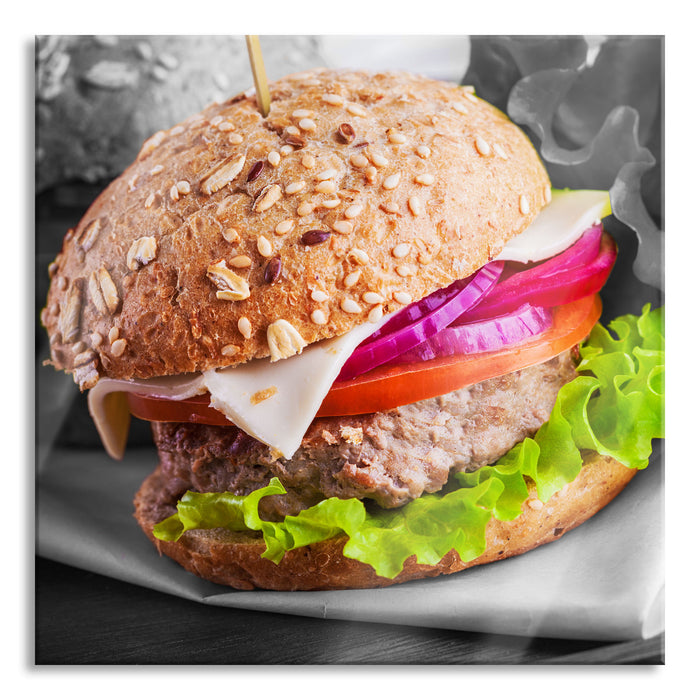 Gesunder Hamburger, Glasbild Quadratisch