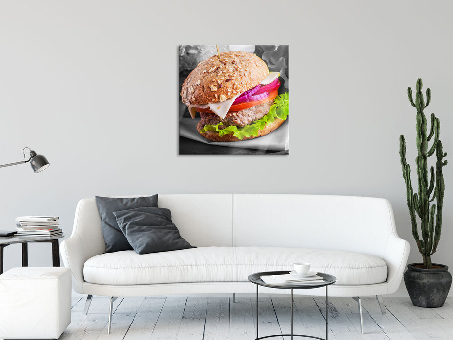 Gesunder Hamburger, Glasbild Quadratisch