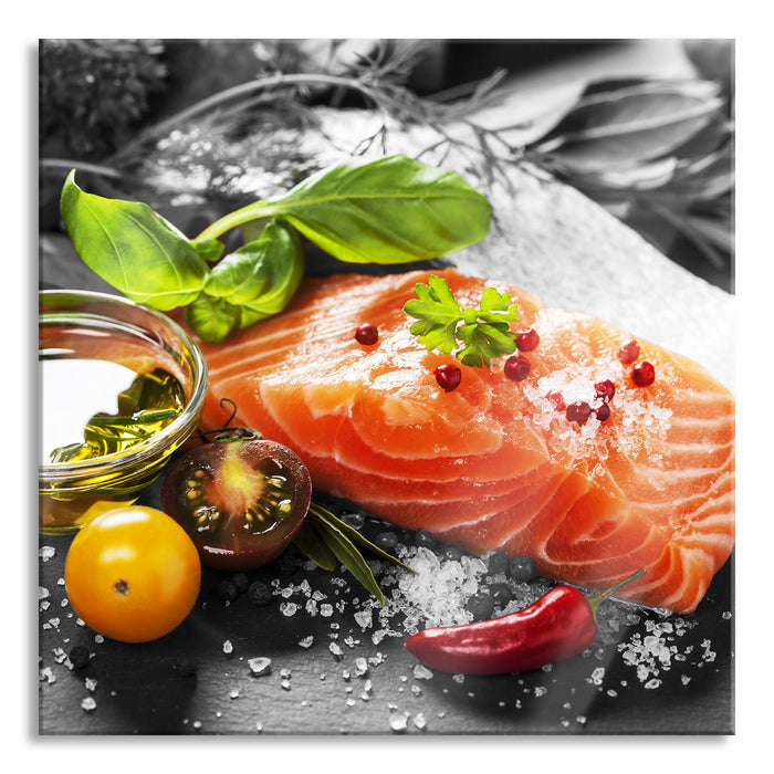 Pixxprint Gourmet Seelachsfilet, Glasbild Quadratisch