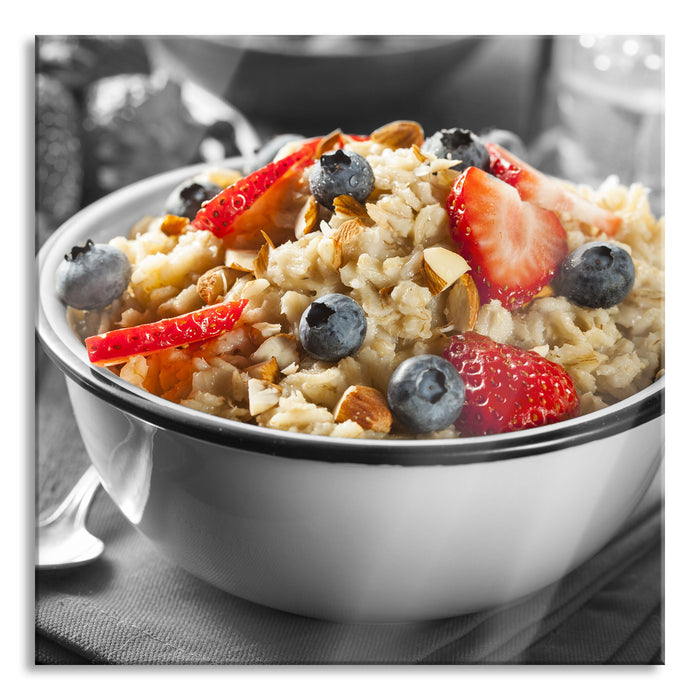 Pixxprint Süßes Früchte Müsli, Glasbild Quadratisch