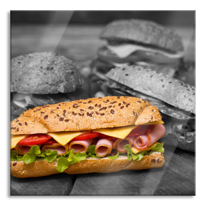 Selbstgemachte Sandwiches, Glasbild Quadratisch