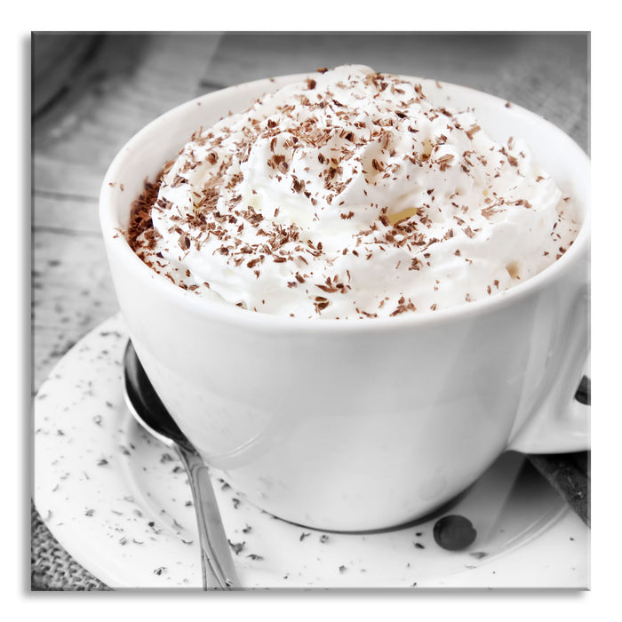 Pixxprint Kaffee mit Sahne und Zimt, Glasbild Quadratisch