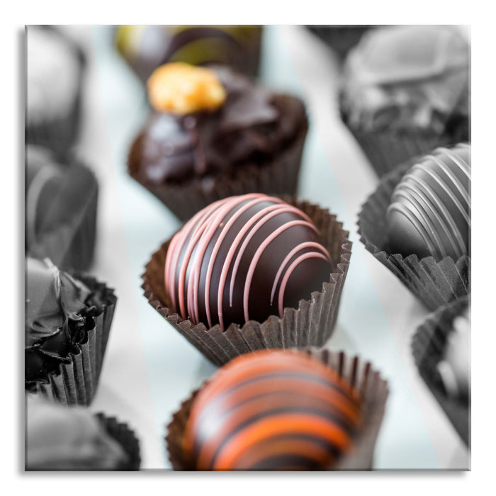 Pixxprint Bezaubernde Pralinen, Glasbild Quadratisch