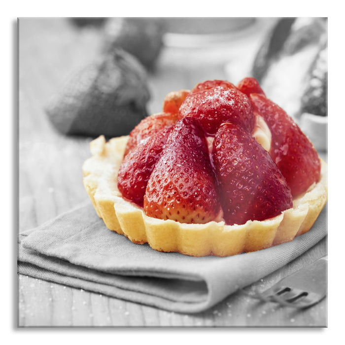 Süßes Erdbeertörtchen, Glasbild Quadratisch
