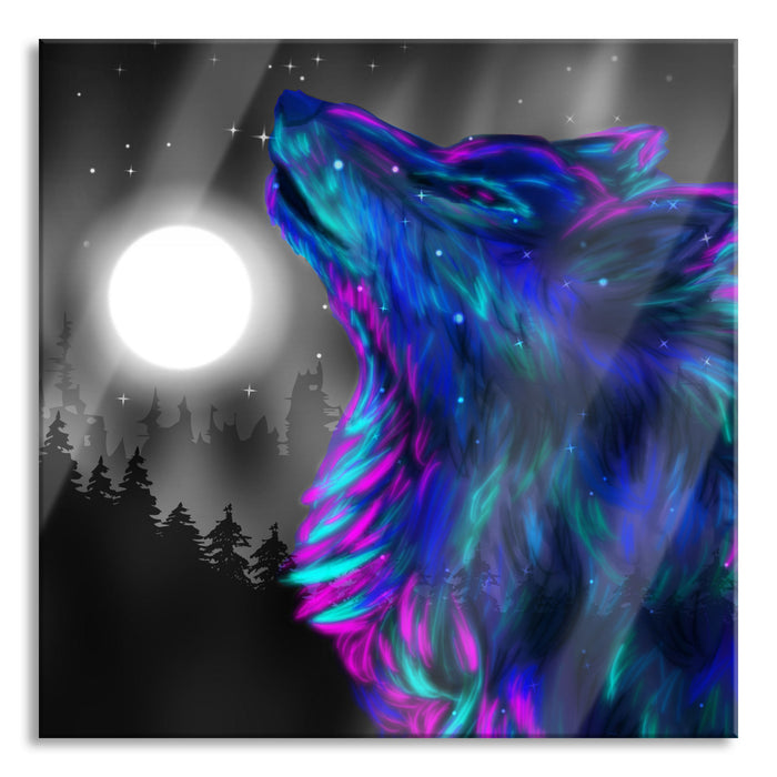 Pixxprint Magischer Wolf Abstrakt, Glasbild Quadratisch